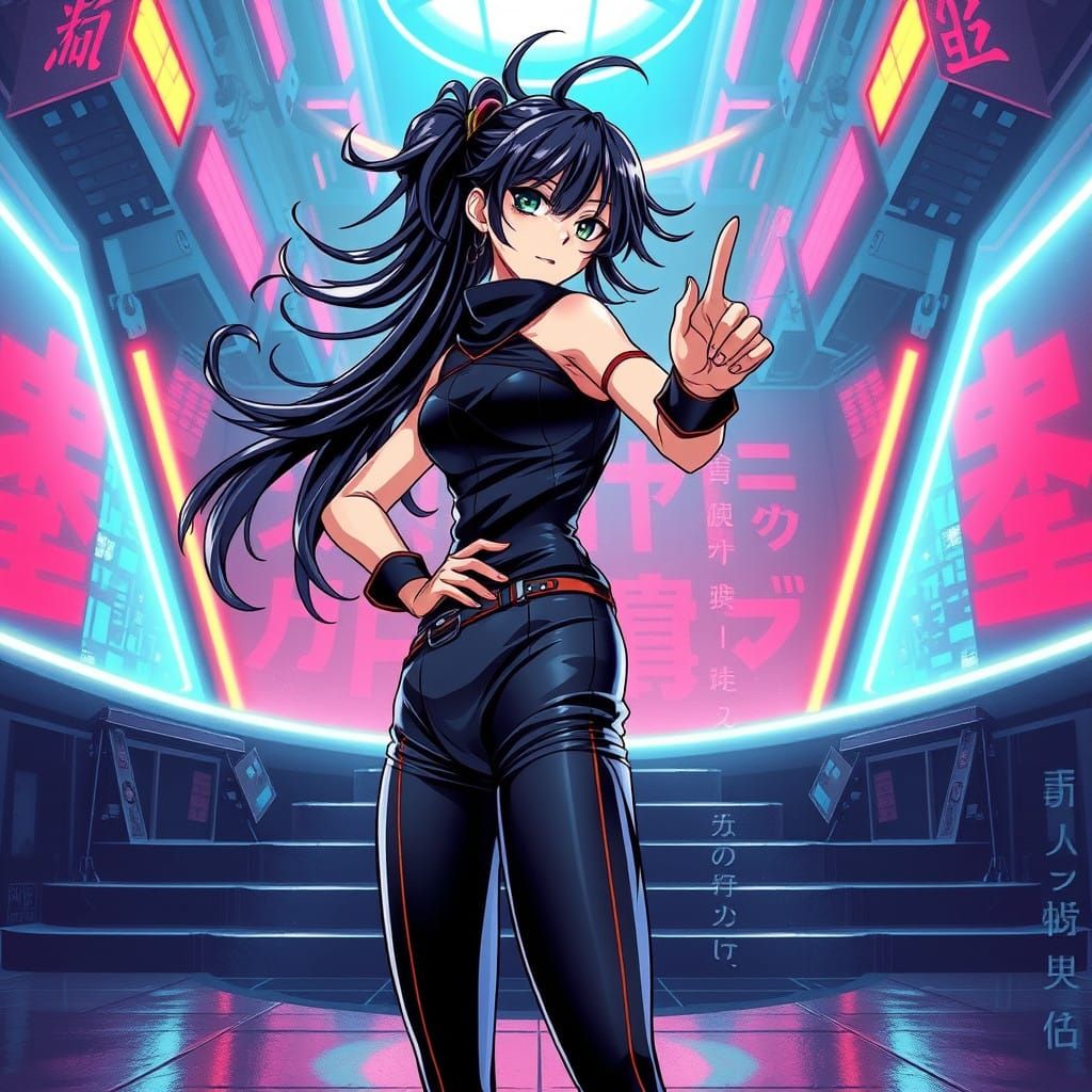 Cyberpunk Goddess Defies Tokyo Night