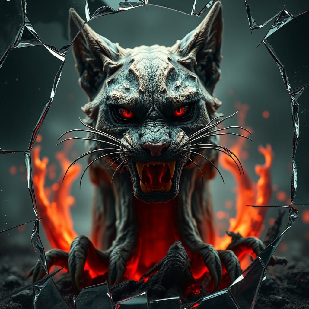 Ferocious Feline Beast Embers Eyes Root Whiskers Ancient Bar...