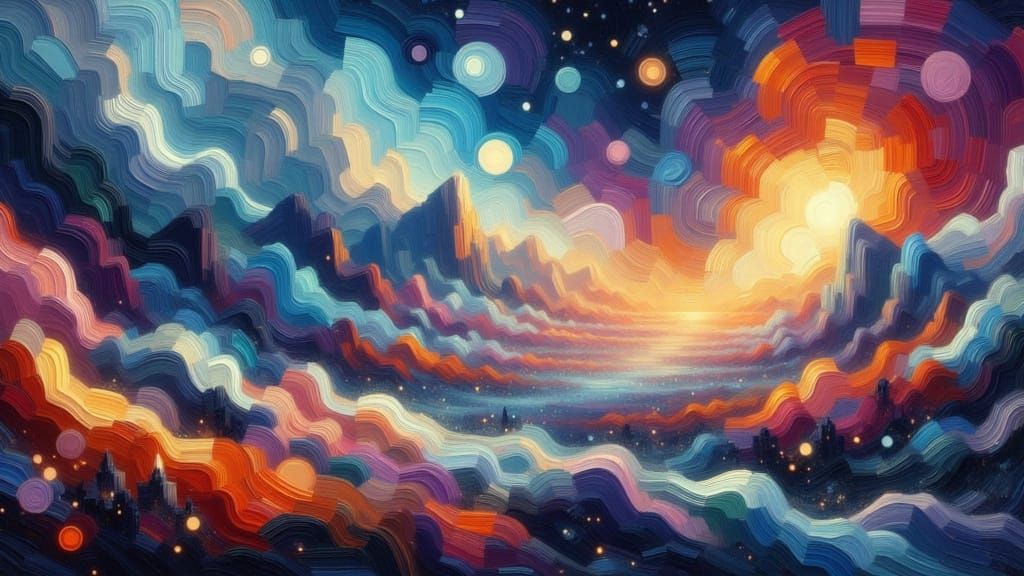 Serene Midnight Landscape with Dripping Oil Impasto Style