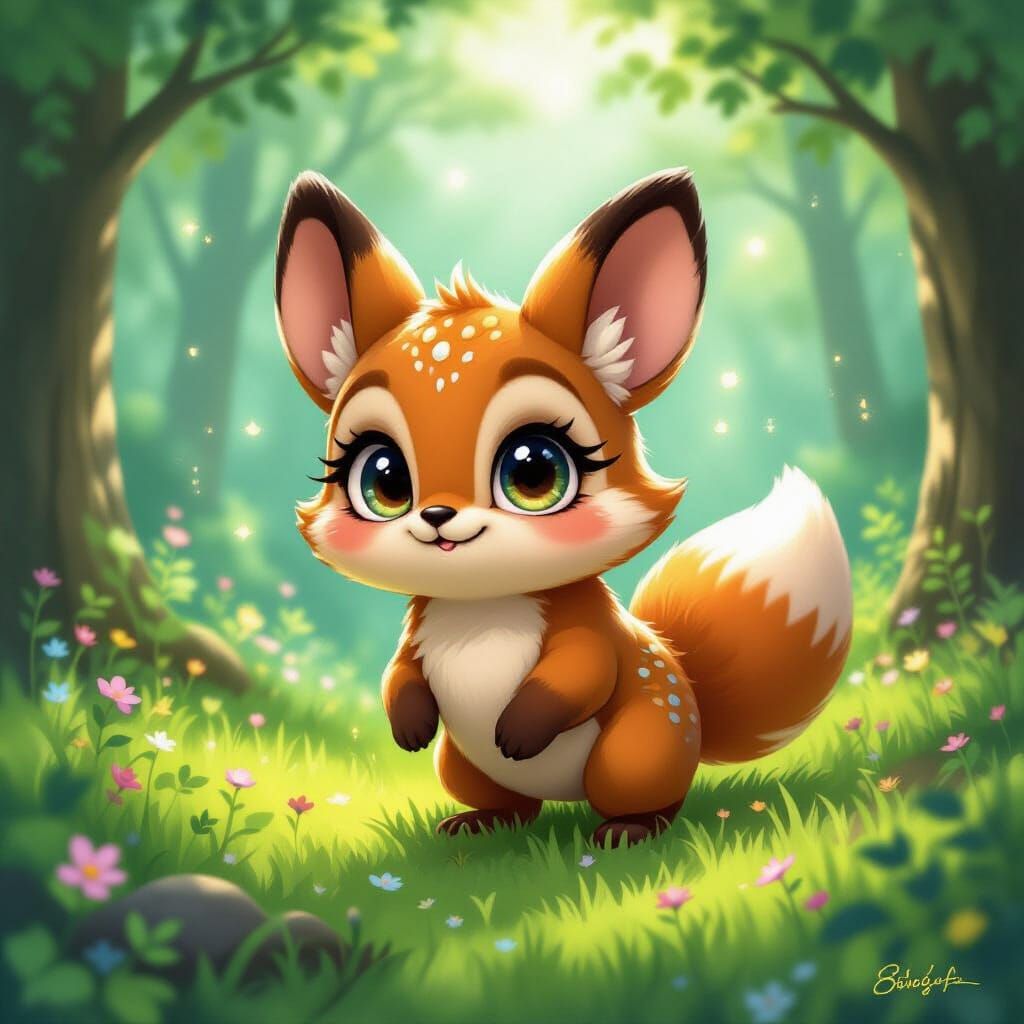 Cute Woodland Creature with Fish Scales in Forest Glade