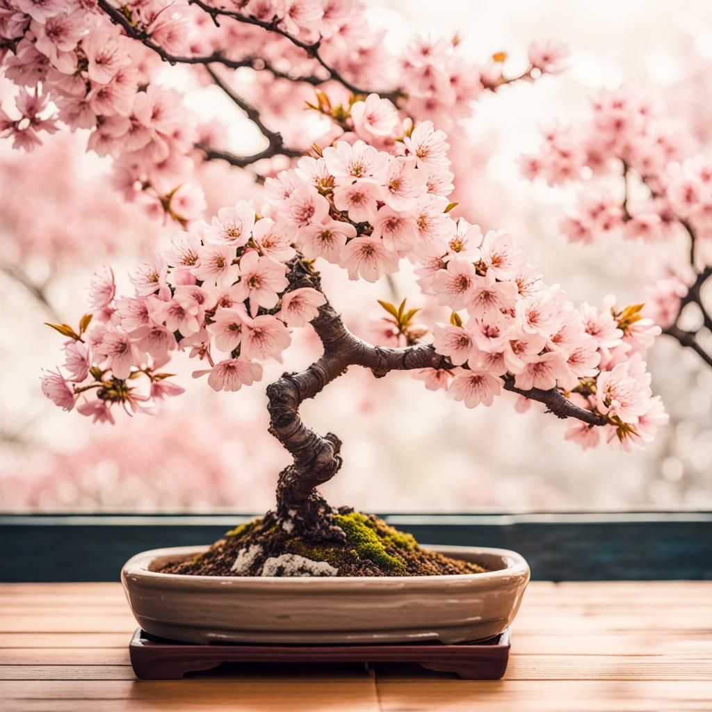 Cherry Blossom Bonsai in Ukiyo-e Art Style