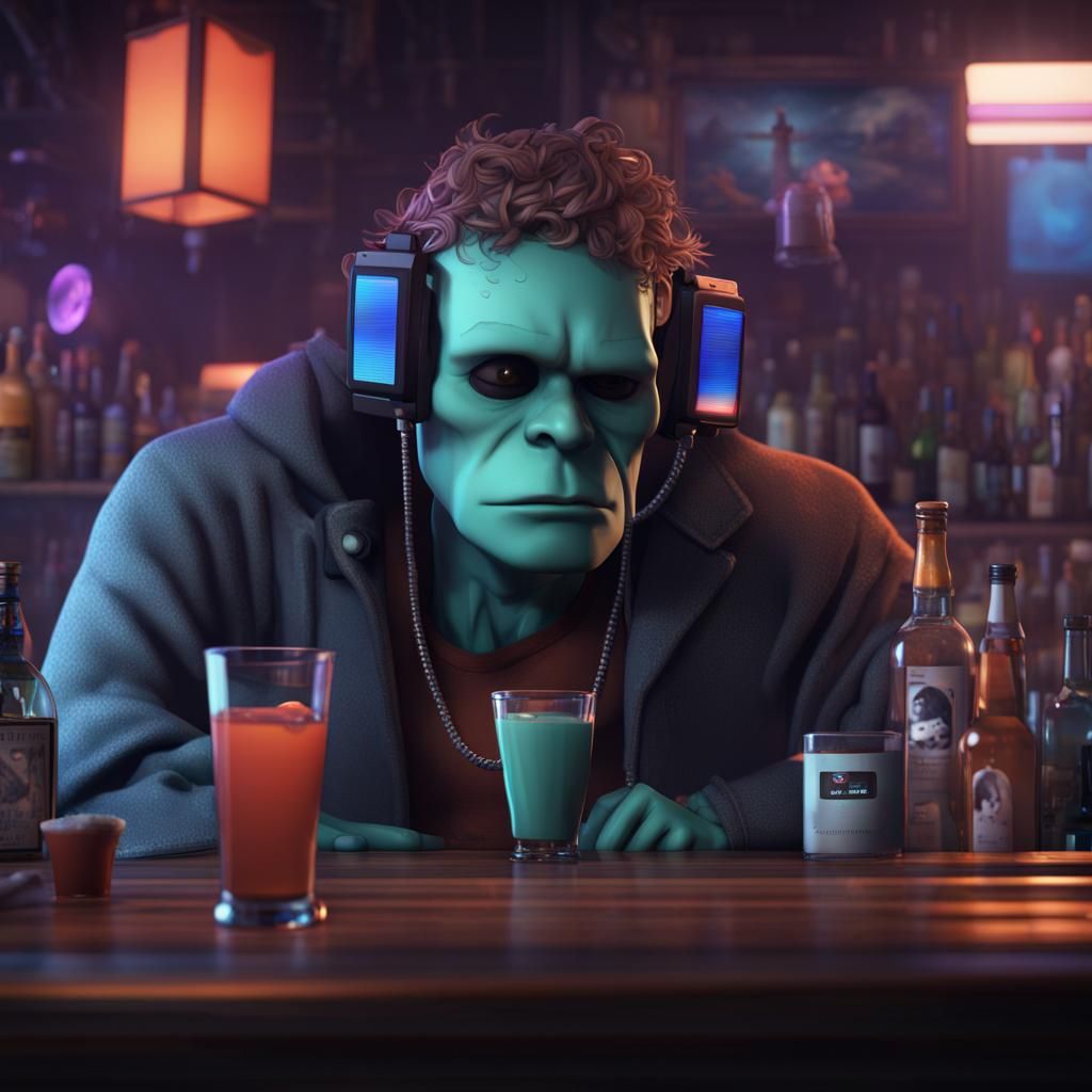 Floppy Disk Drowning Sorrows in a Matte Painting