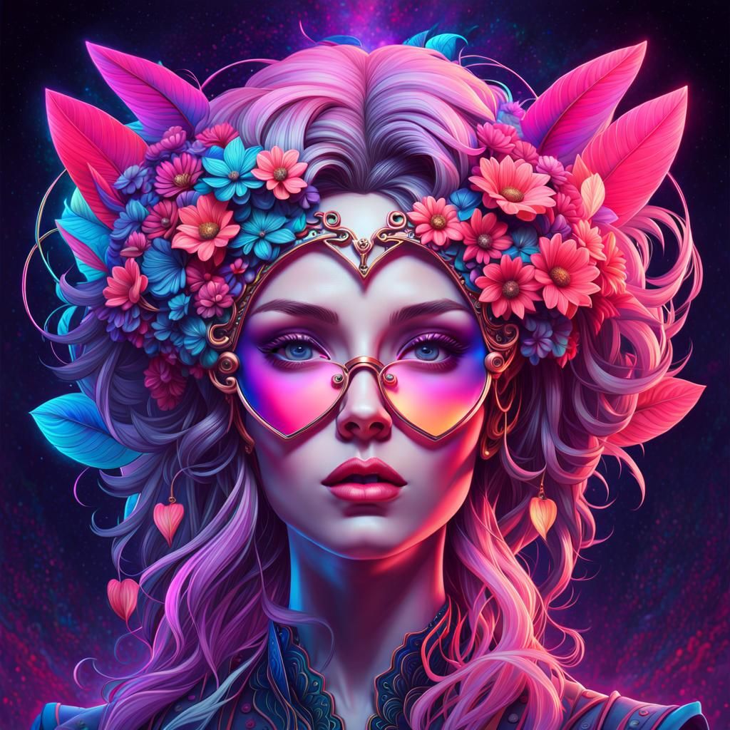 Bohemian Portrait with Heart Glasses in Ethereal Style