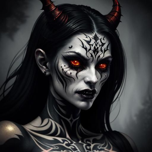 Female Demon with Tattoos in Dark Fantasy Art