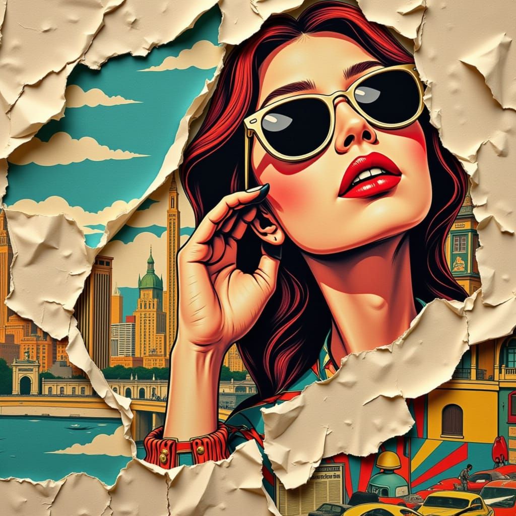 Anime-Inspired Poster of a Trendy Woman in a Vibrant Setting