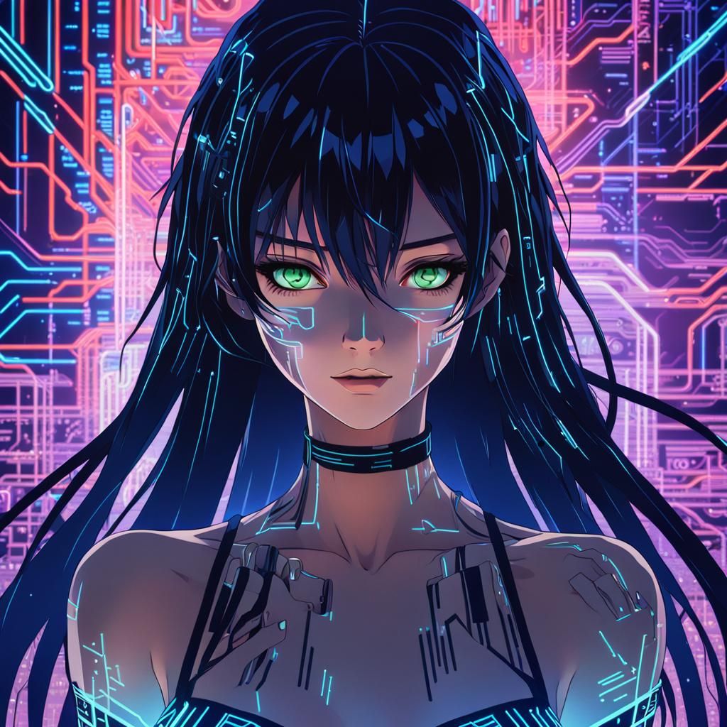 Stunning Anime Girl in Cyberpunk Hues