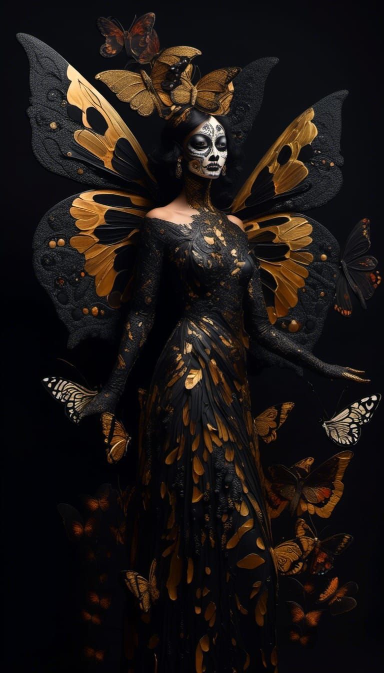 Obsidian Butterfly Goddess in Cubist Aztec Style