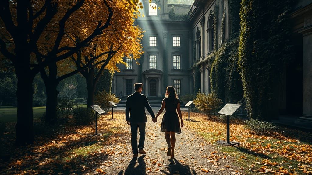 Couple in Italian Villa Park with Gothic Romance