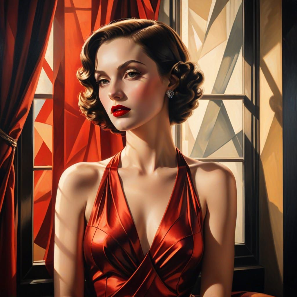 Glamorous Art Deco Woman Portrait with Metallic Drapery