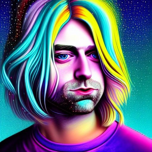 Kurt Cobain Portrait with Luminous Sparkles