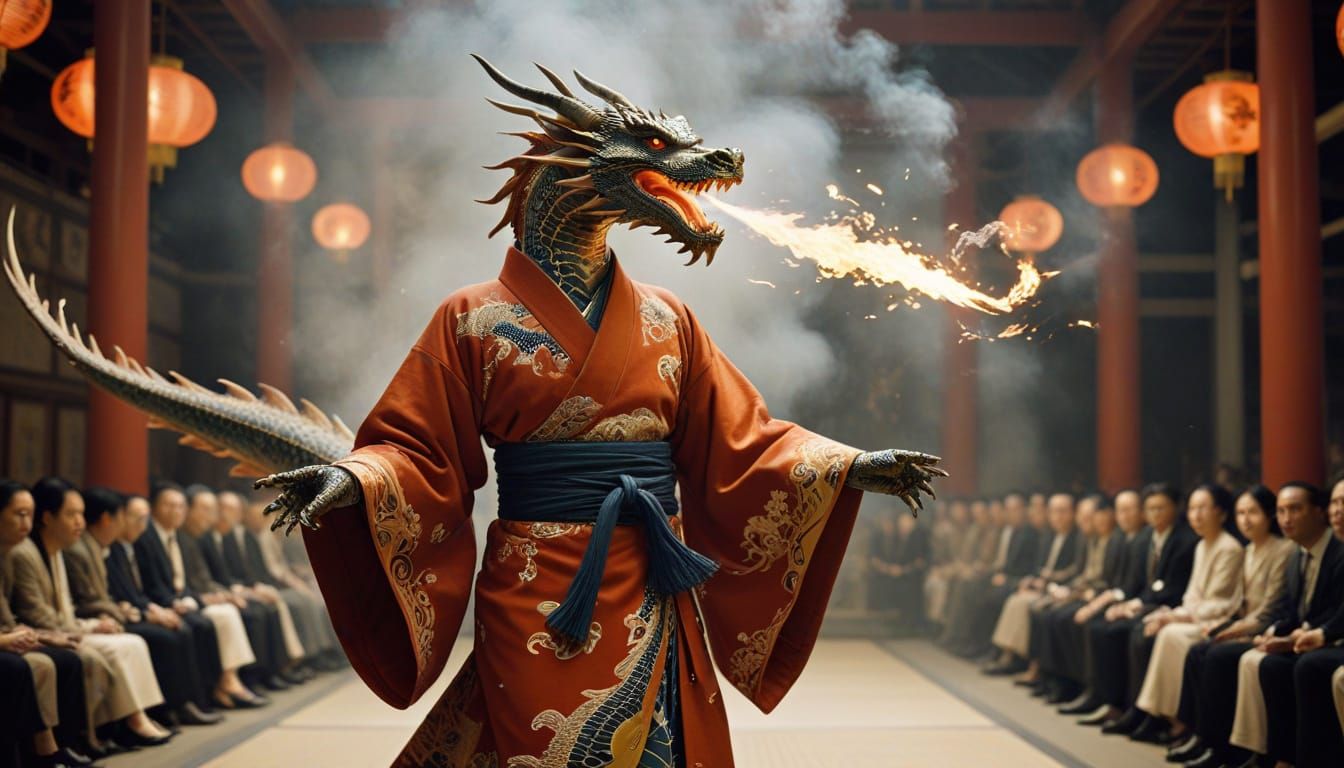 Dragon in Kimono on Paris Runway: Ukiyo-e Style