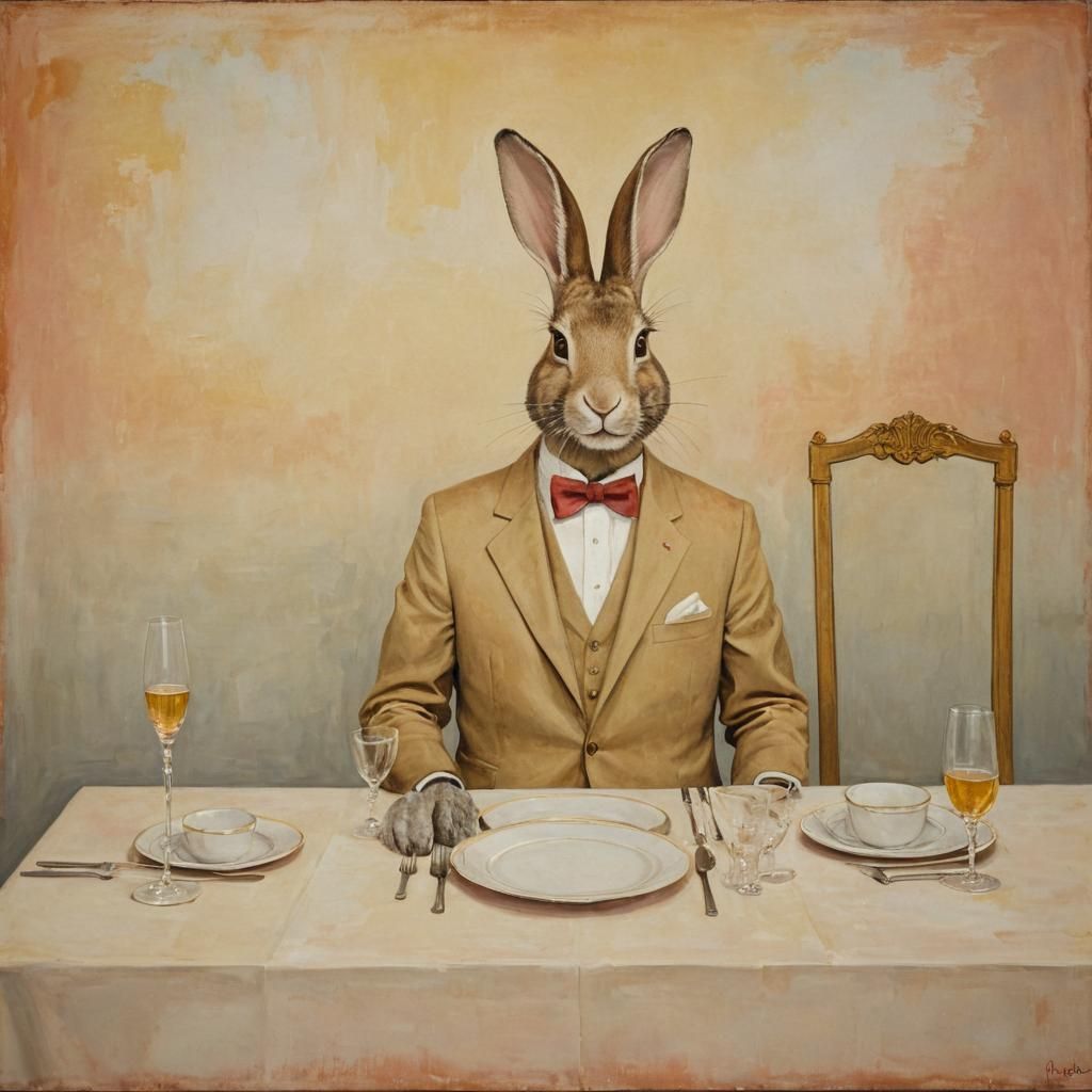 Rabbit Dinner: Surrealist Painting in Rothko Style
