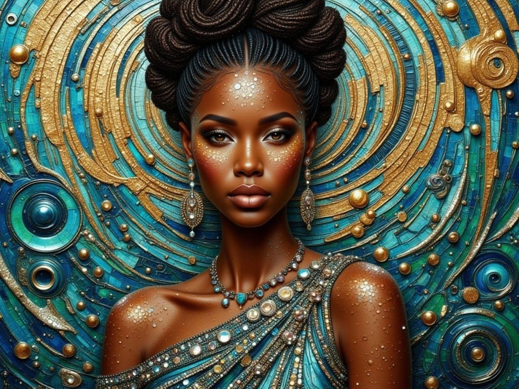 Shimmering African Woman Portrait in Digital Art Style
