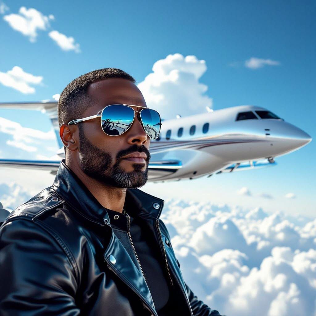 Man Flies Chrome Jet in Futuristic Style