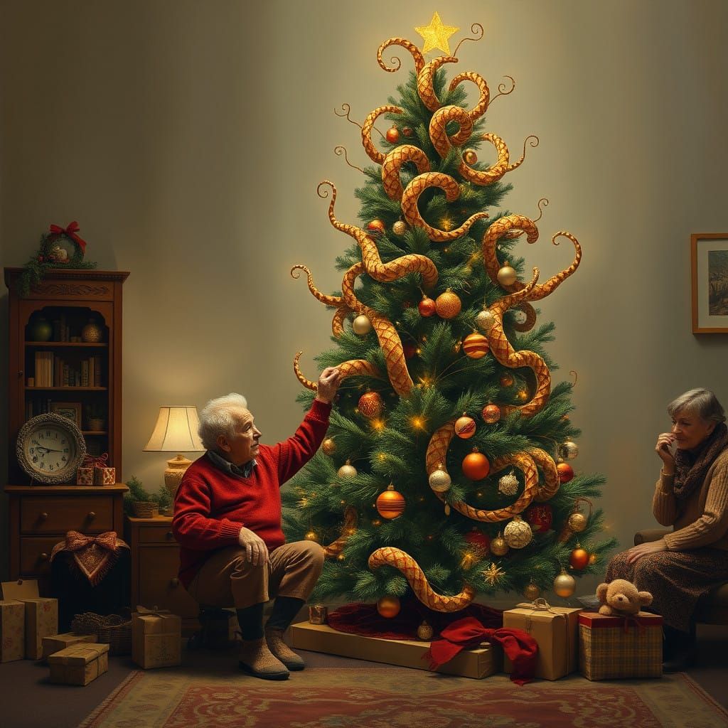 Ethereal Christmas Tree of Snakes Decorated by Grandpa and G...