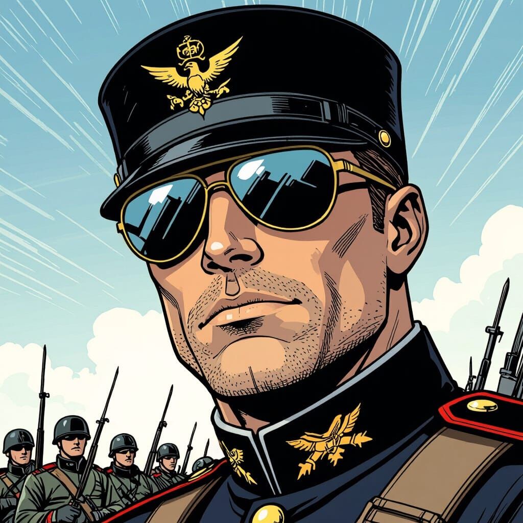 Comic Style Soldier Giving Orders in Jungle