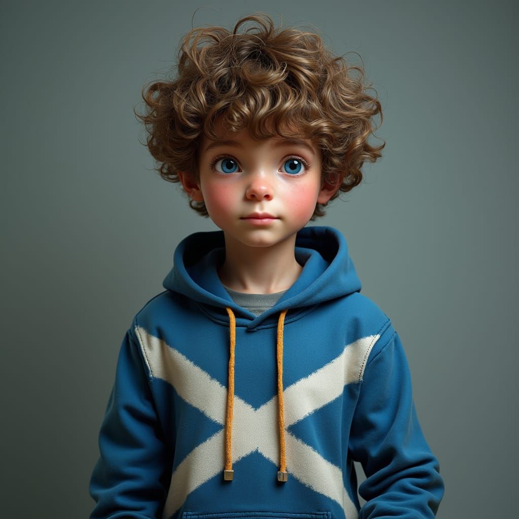 Teen in Scotland Hoodie: Photorealistic Digital Portrait