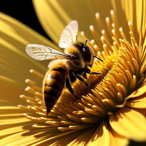 Honeybee Nectar Collection in Hyperrealistic Macro