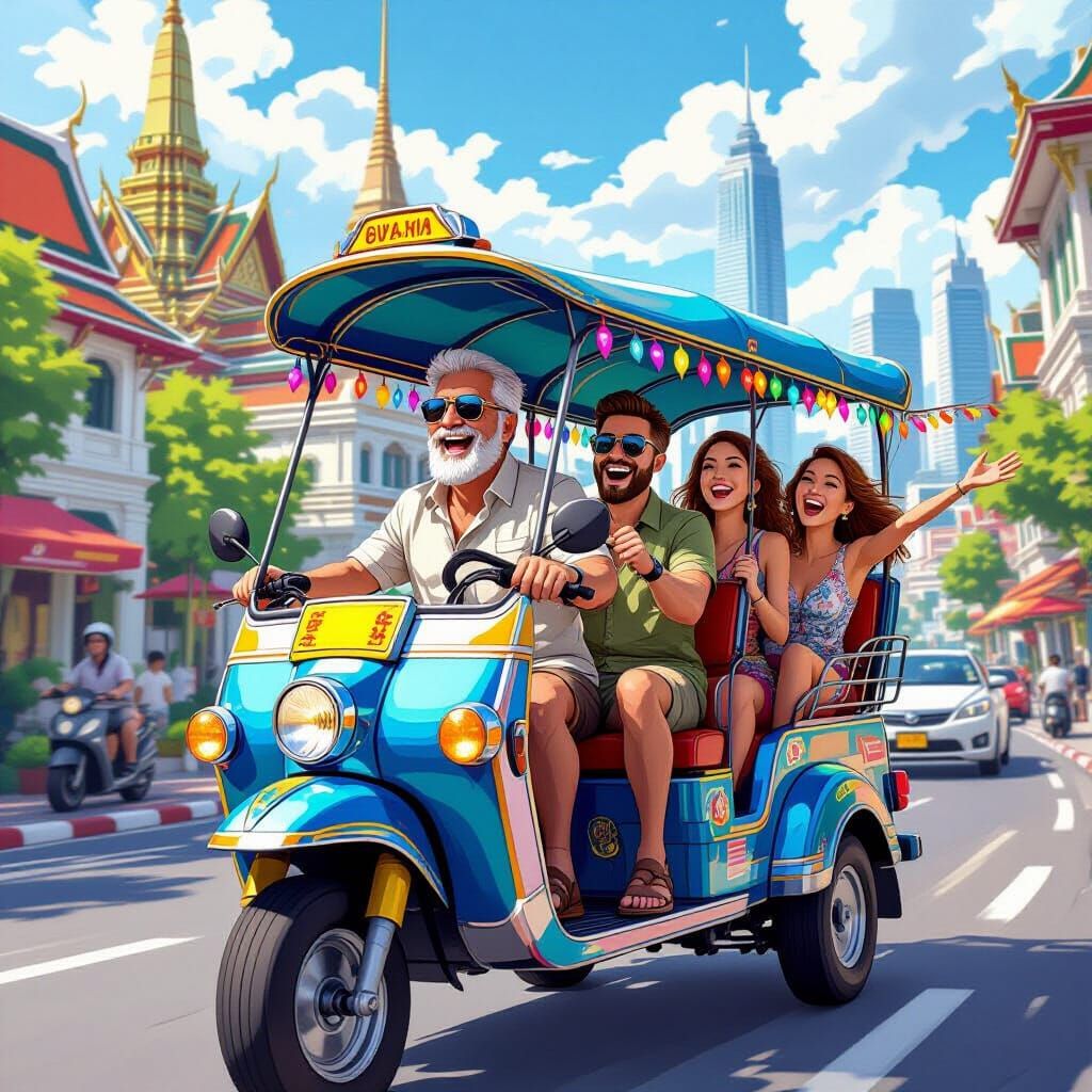 Bangkok Tuk-Tuk Ride in Anime Style