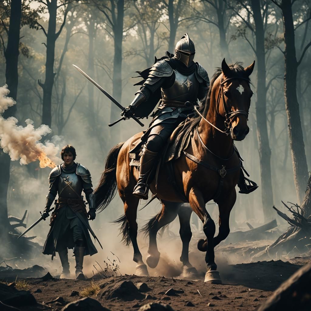 Boy Knight on Horseback: Epic Cinematic Scene