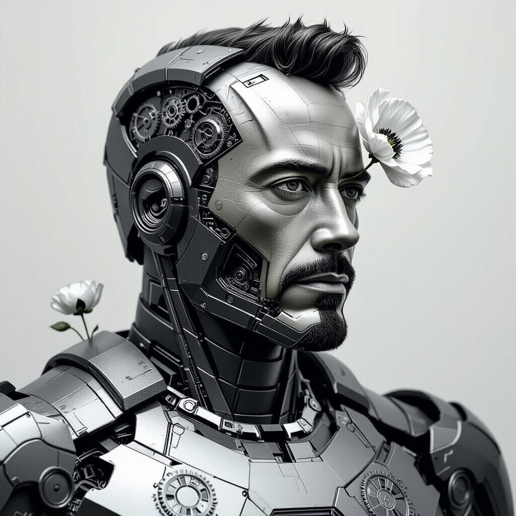 Iron Man Portrait of Clockwork Gears and Poppies