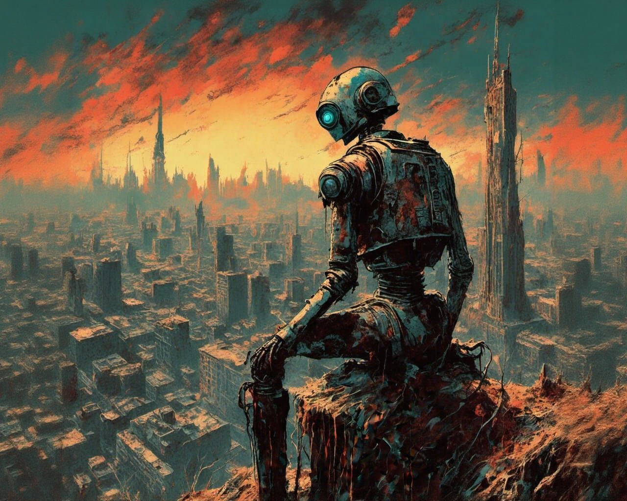 Sad Robot in 1950s Pop Art Style