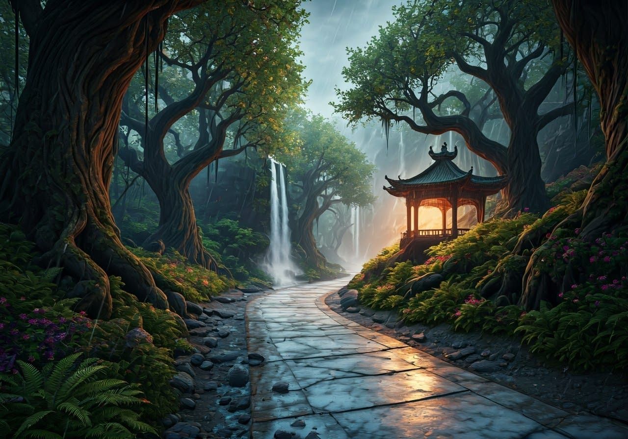 Ethereal Elven Sanctuary in Mysterious Forest