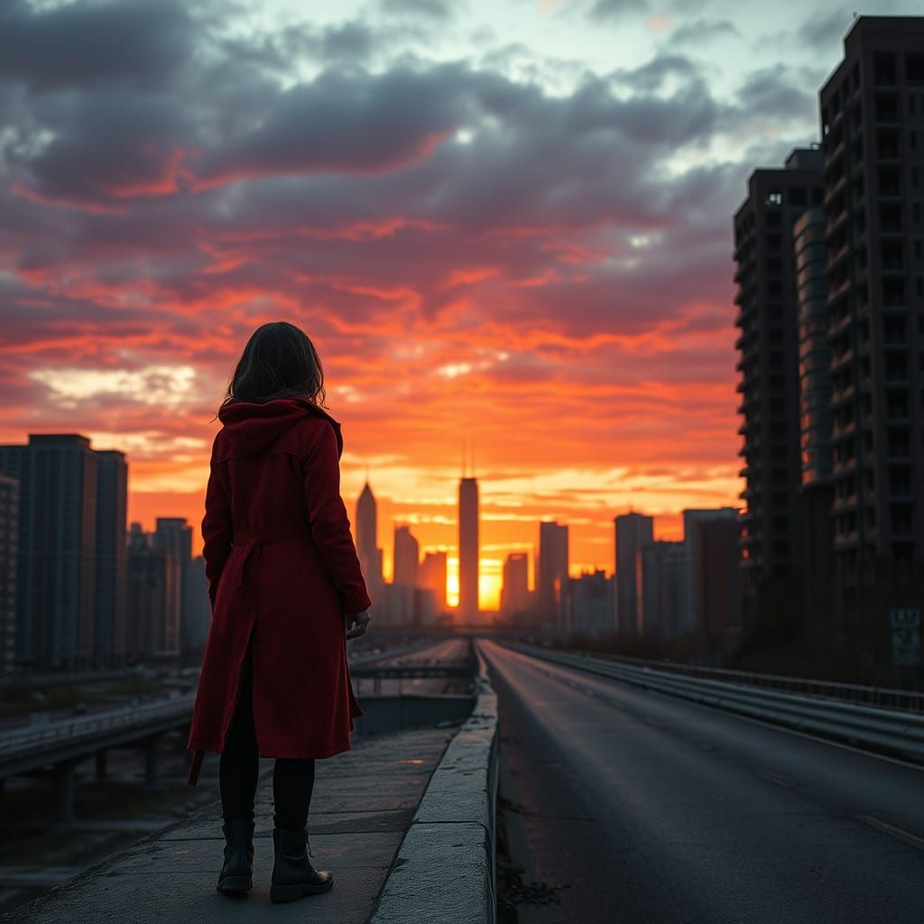 Hyper-Realistic Post-Apocalyptic Cityscape at Sunset