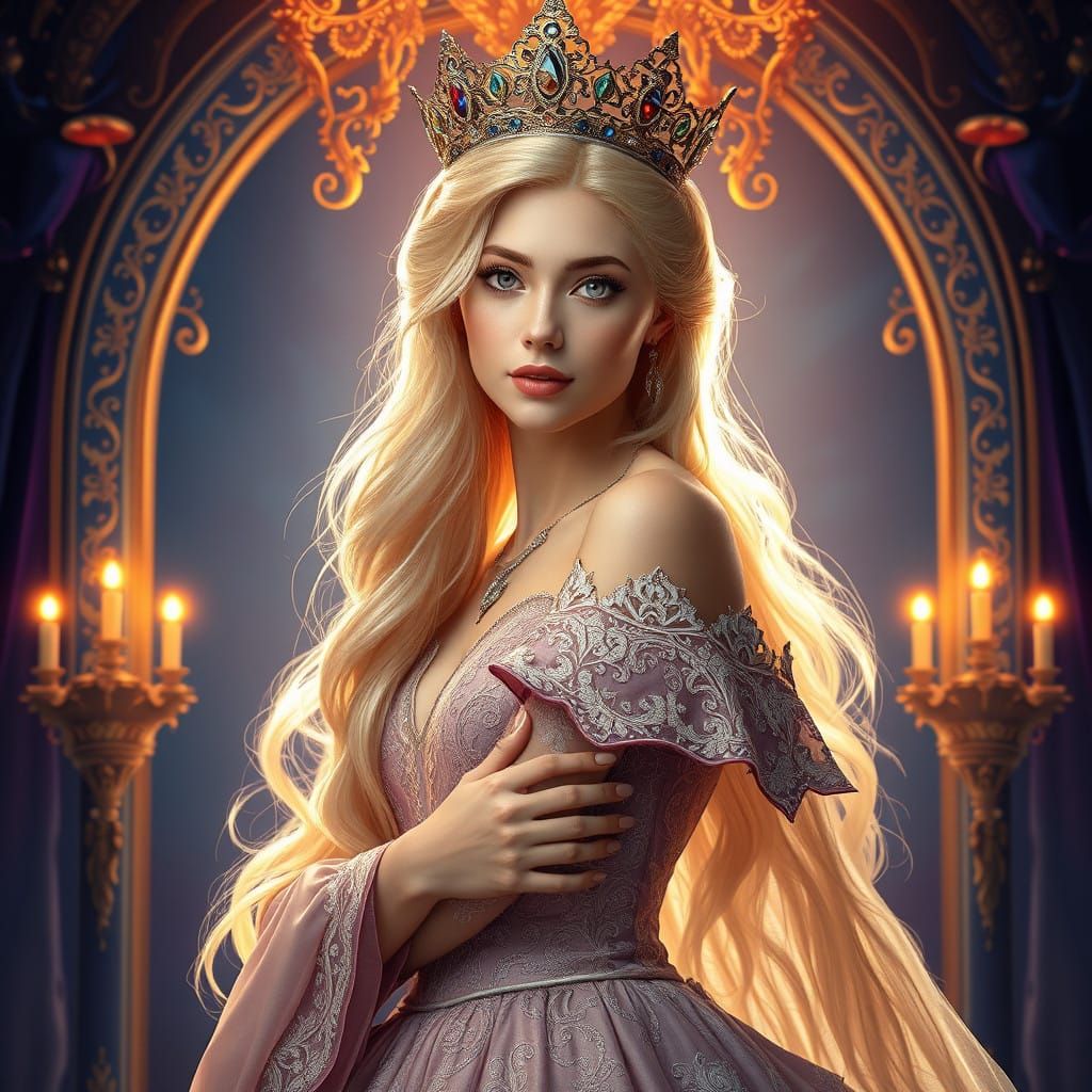 Regal Blonde Princess in Enchanted Gown