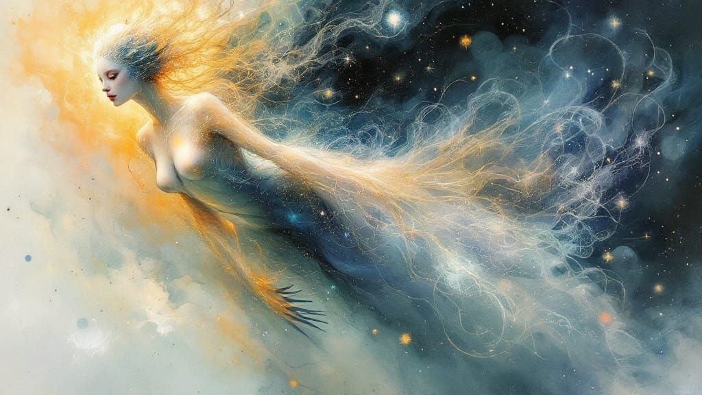 Ethereal, Dreamlike Creature in Abstract Expressionist Water...