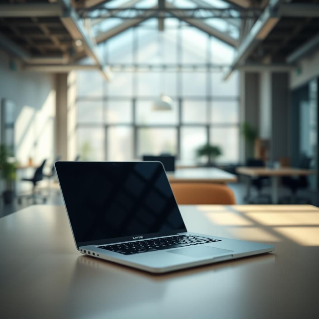 Laptop in Empty Office with Natural Lighting