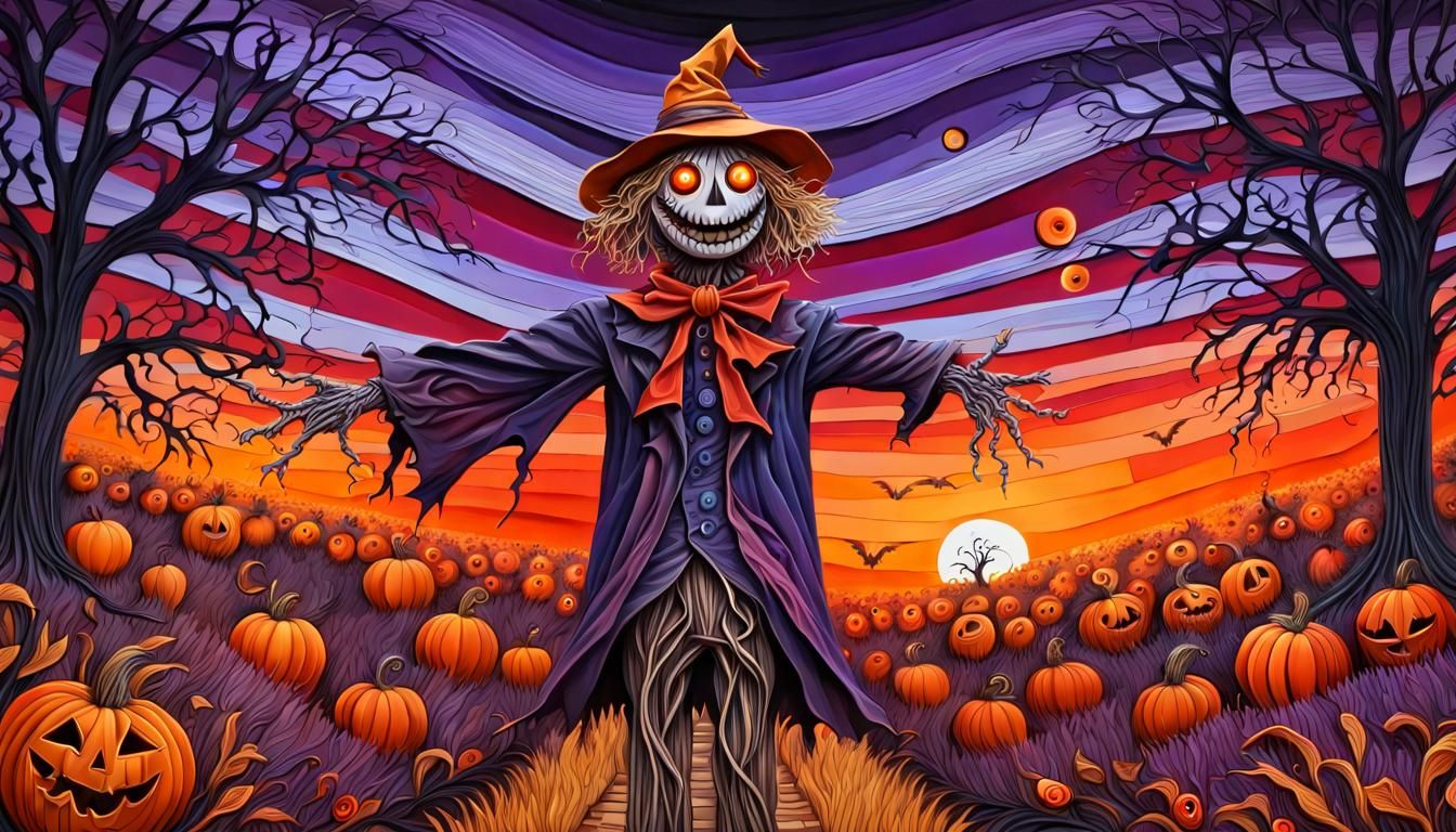 Fractal Scarecrow Digital Painting with Glowing Eyes
