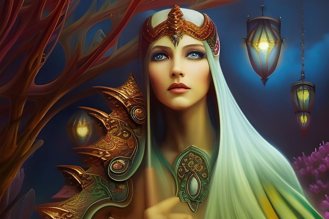 Ethereal Elvish City Under the Sea at Sunset