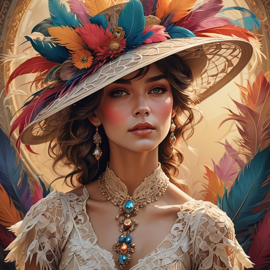 Elegant Ascot Lady Portrait in Art Nouveau Style