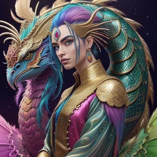 Rainbow Dragon Woman: A Hyperrealistic Digital Illustration
