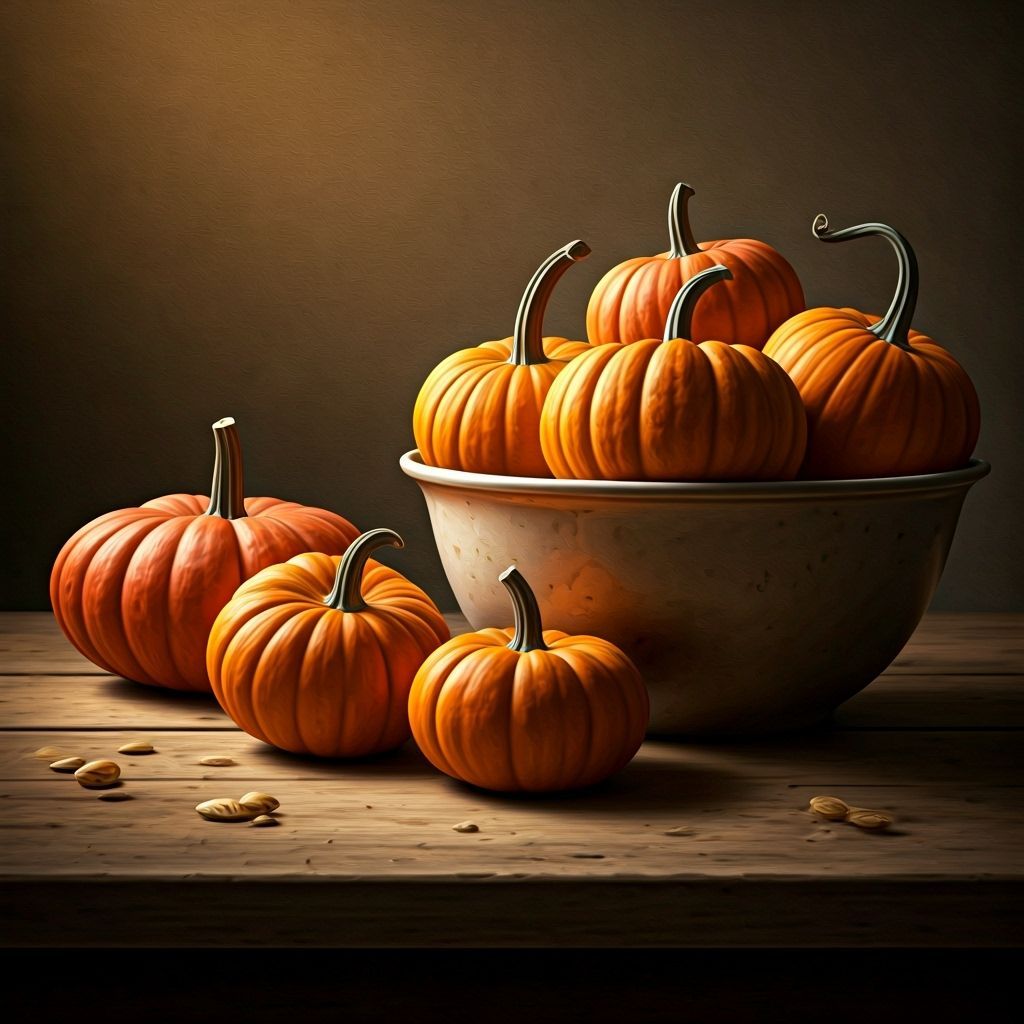 Autumn Harvest Table with Mallowcreme Pumpkins in Golden Lig...