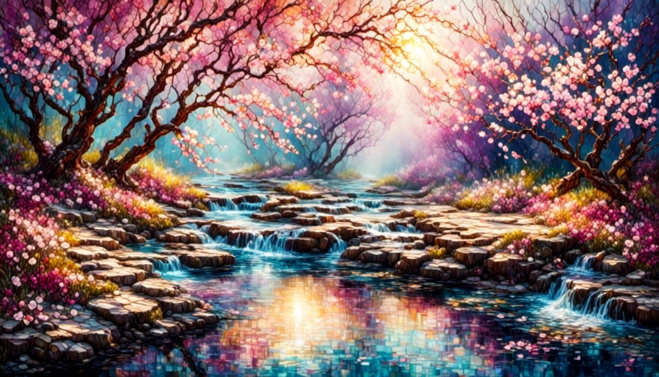 Stained glass cherry blossoms