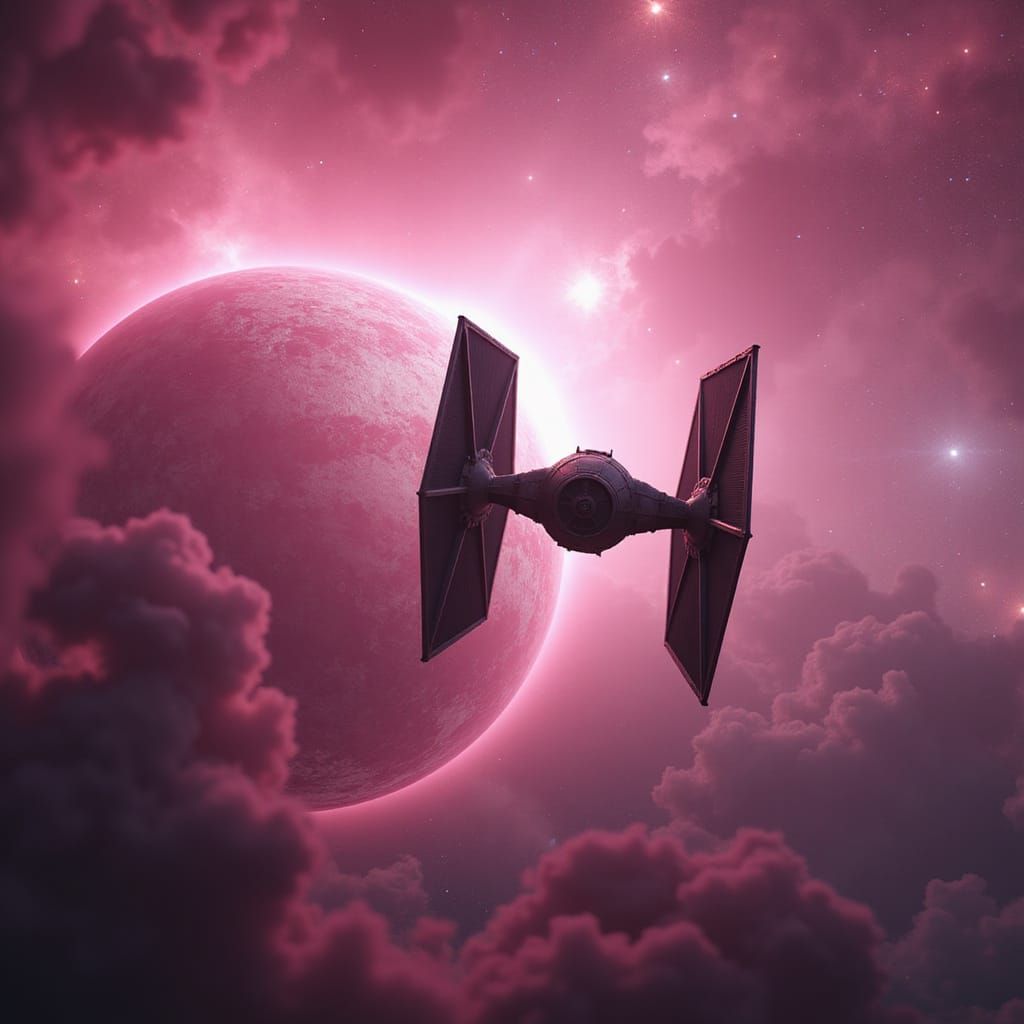 TIE Fighter in Pink Nebula: Cinematic Space Scene