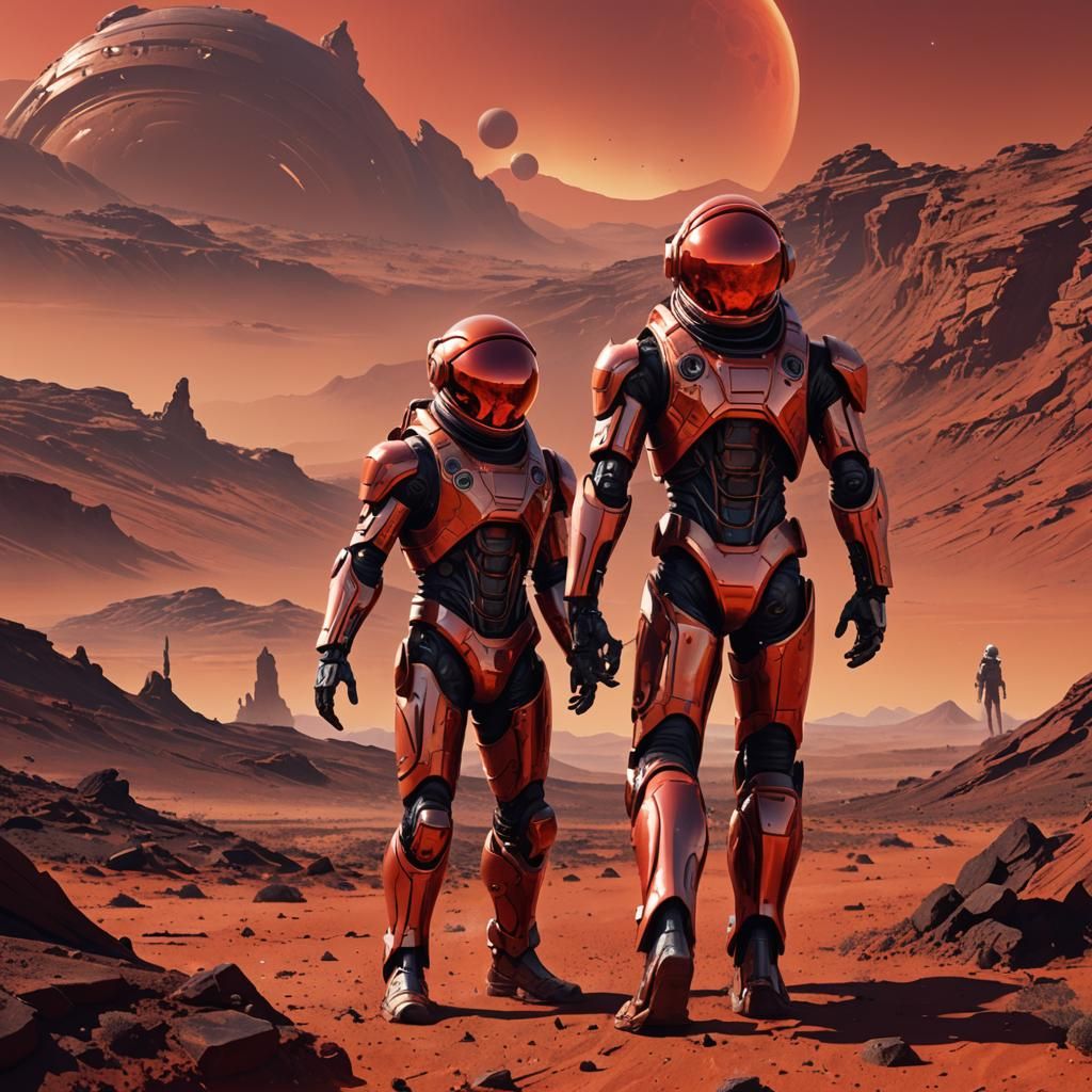 Martian Humanoid in Barren Landscape: Digital Art