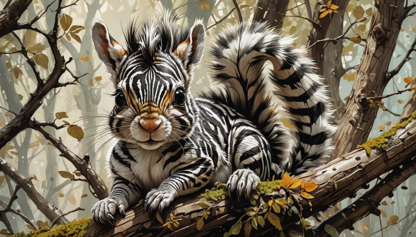 Adorable Zebra Striped Squirrel Portrait in Splash Art Style