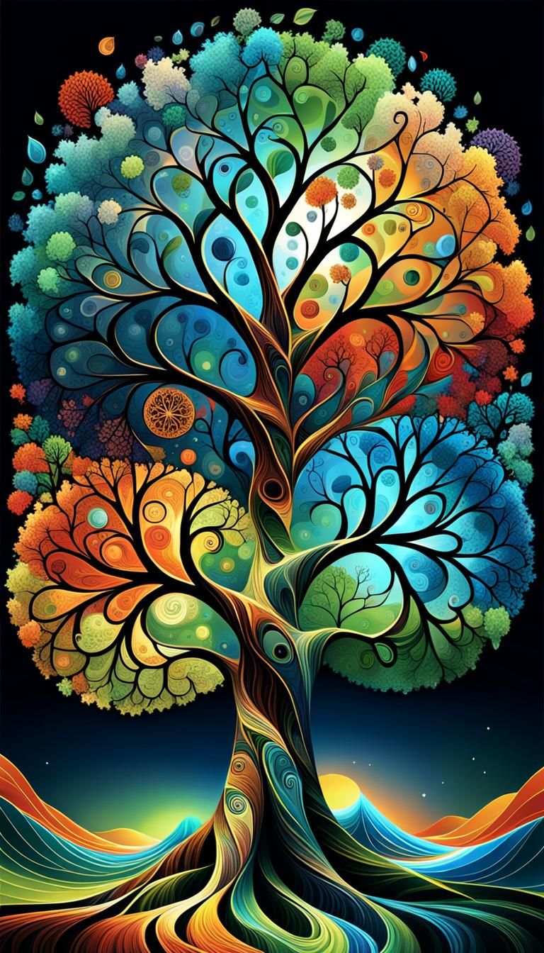 Four Seasons Tree of Life: Abstract Fractal Art