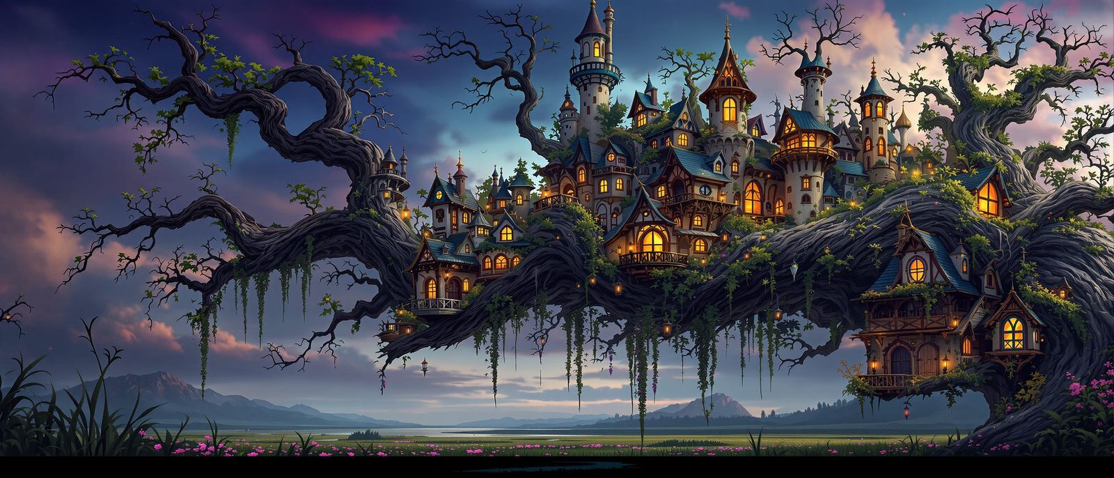 Surreal Marshscape Treehouse Digital Illustration