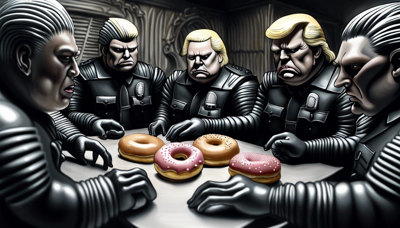 Trump Escapes Donut Chase: H.R. Giger Brutalism