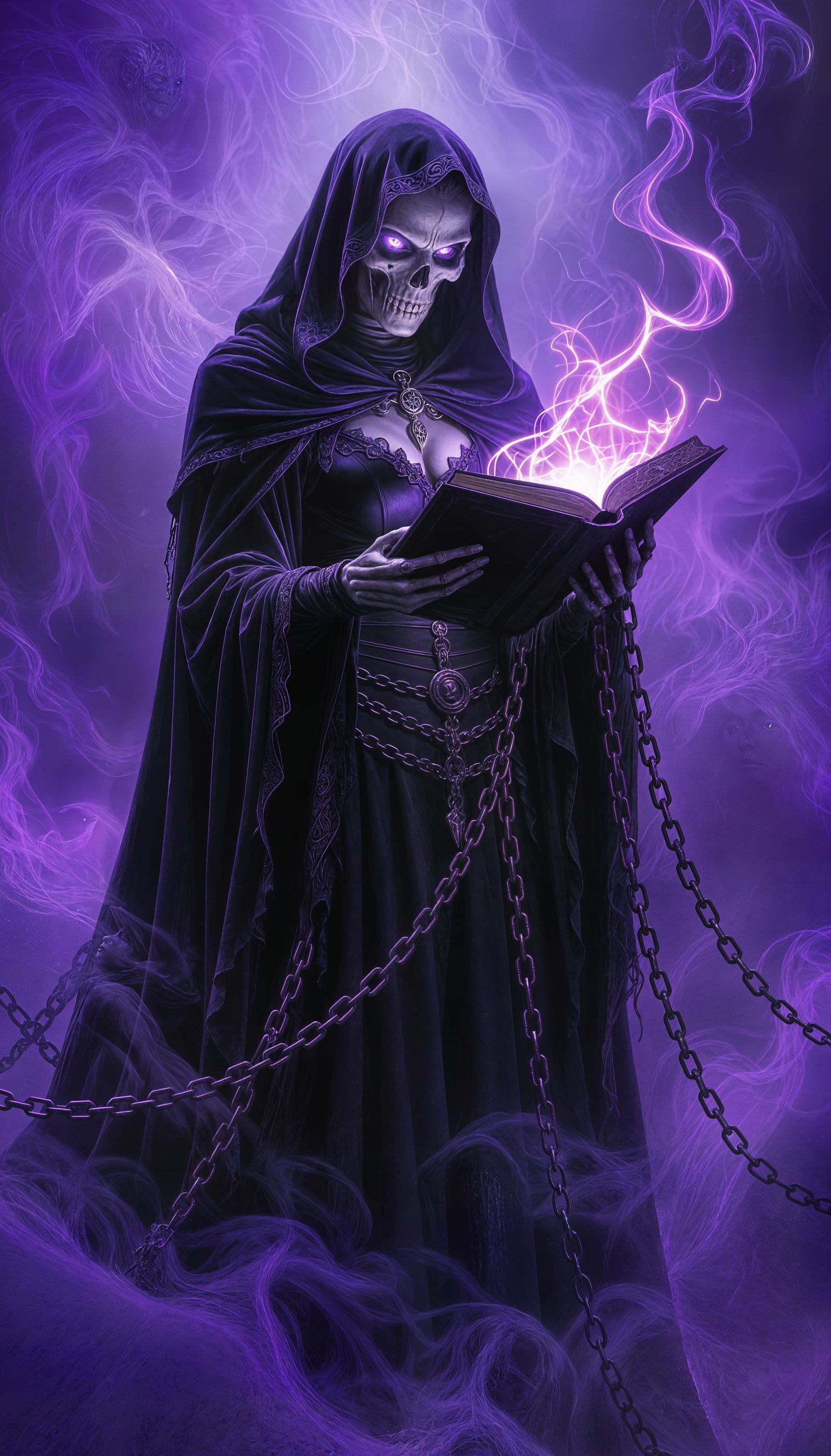 Lich Queen Amidst Violet Mist, Dark Fantasy Art