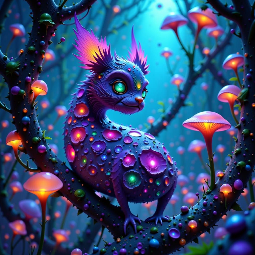 Bioluminescent Creature in Lush Alien Forest