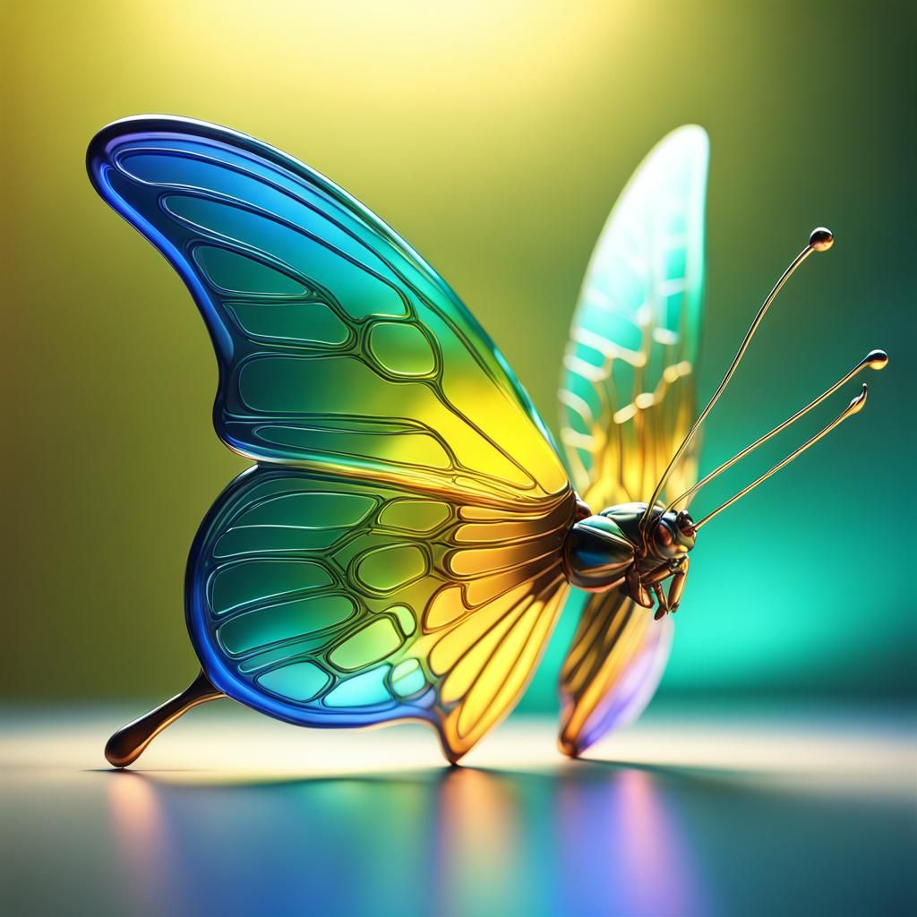 Colorful Glass Butterfly in 3D Digital Art Style