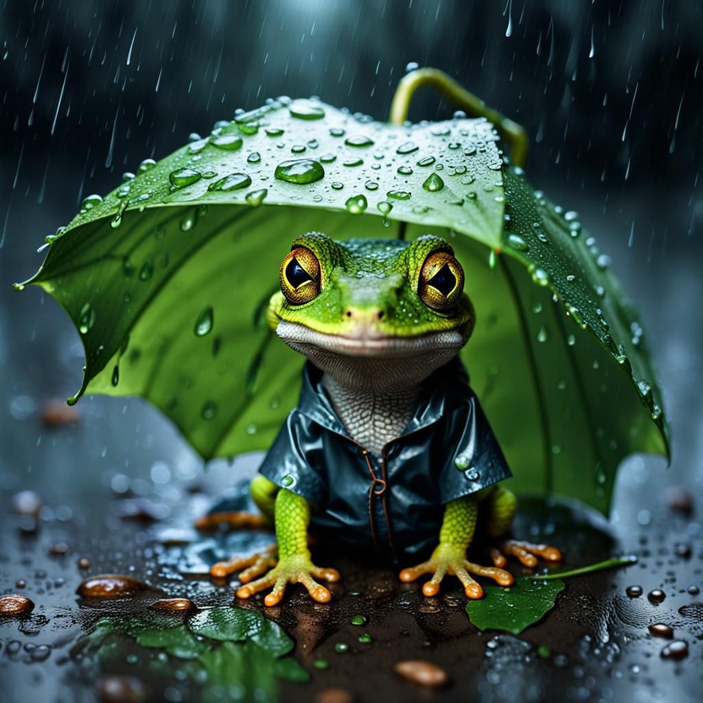 Gecko in Raincoat: Moody 3D Digital Art