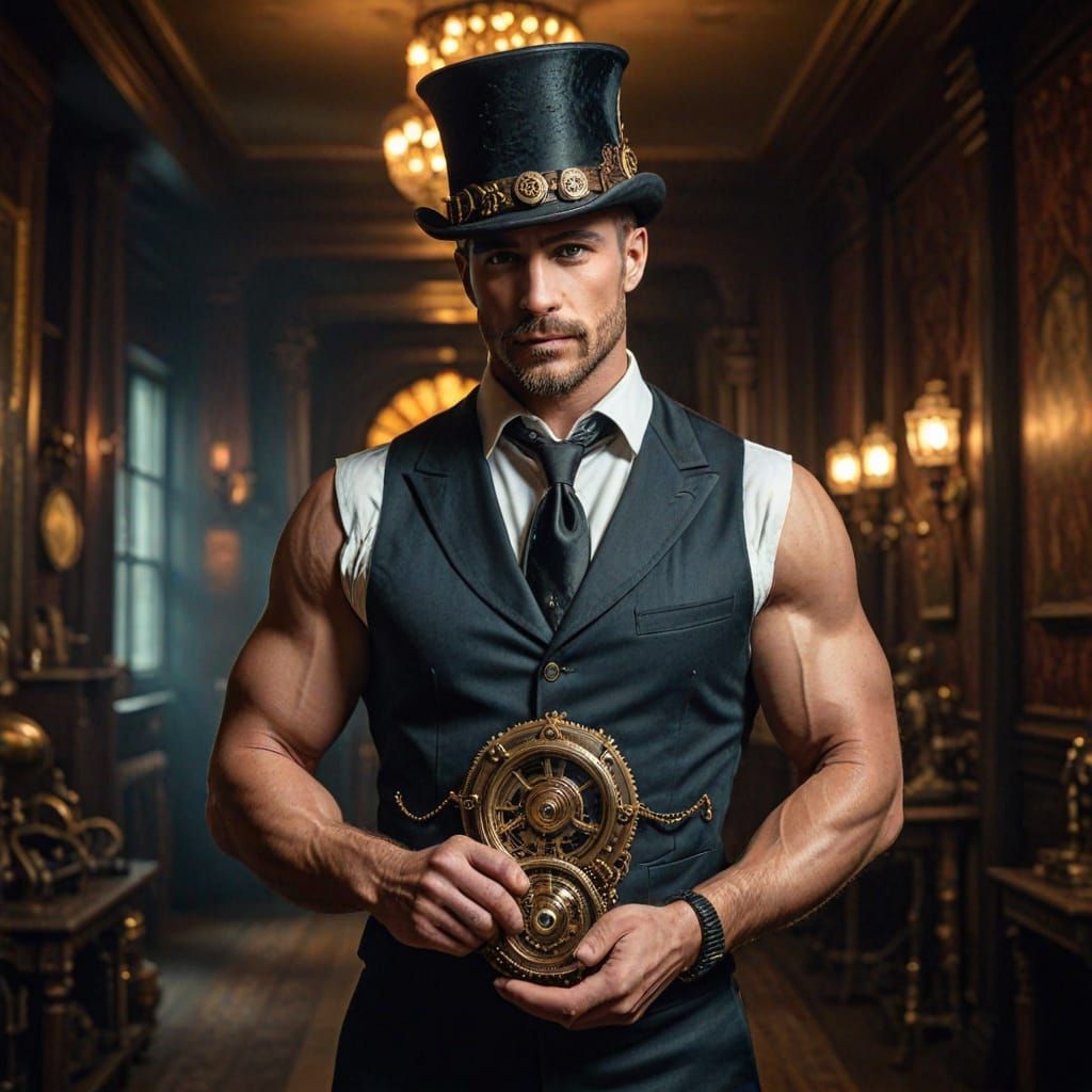 Steampunk Bodybuilder in Top Hat