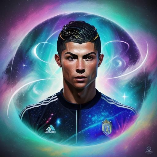 Cristiano Ronaldo in Cosmic Holographic Illustration