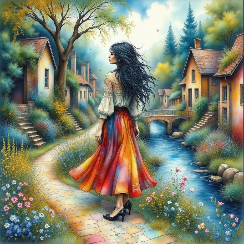 Ethereal Fantasy Woman in Jerry Pinkney Style